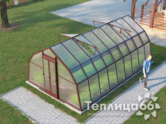 Теплица Рада Таймыр из поликарбоната, 3,5x6 метров, коричневая